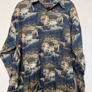 Men's Nature Print Button Down Shirt - Blue and Green